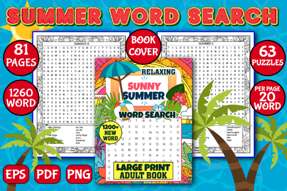 Summer Word Search and Book Cover for Adults